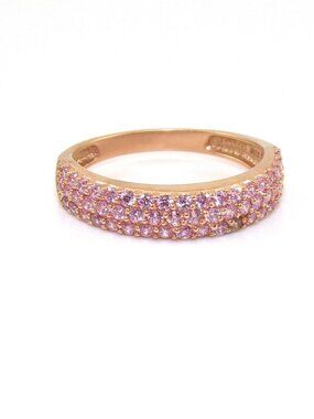 Epiphany 14K Yellow Gold Pink CZ Cluster Band Ring Size 8.25